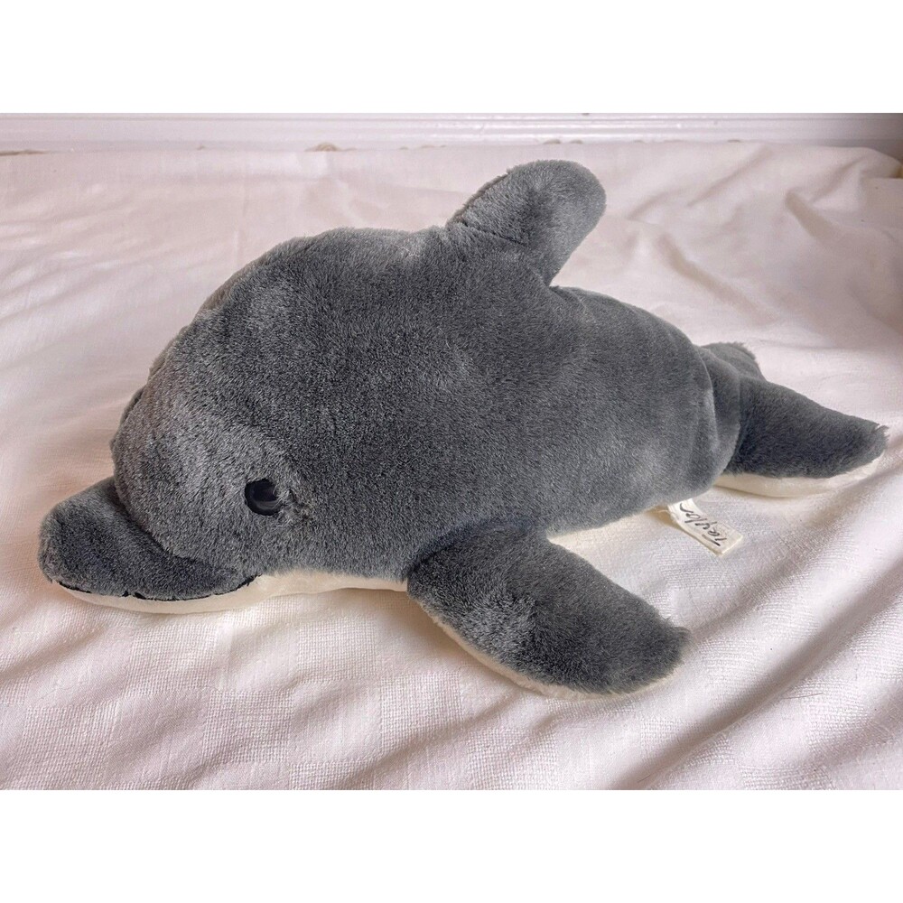 Vintage Sea Life Souvenir Fiesta Dolphin Plush Gray Stuffed Animal Toy 15" Soft